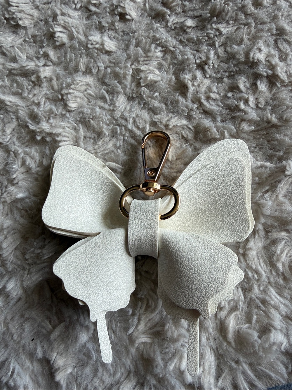 Lovely Bag Charm Keychain Soft White Butterfly Vegan Leather Gold Hardware NWT
